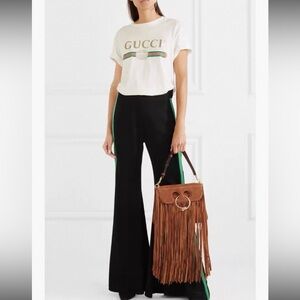 Gucci Wide Leg Black Pants with Green Accent